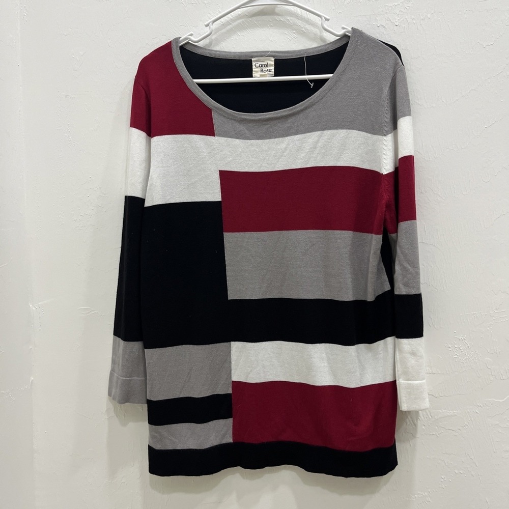 Carol Rose Geometric Colorblock Sweater 3/4 Sleeve Womens XL